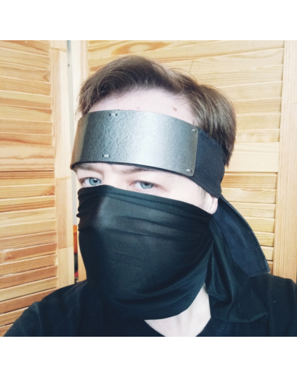 Black hachigane - armored headband with covering 